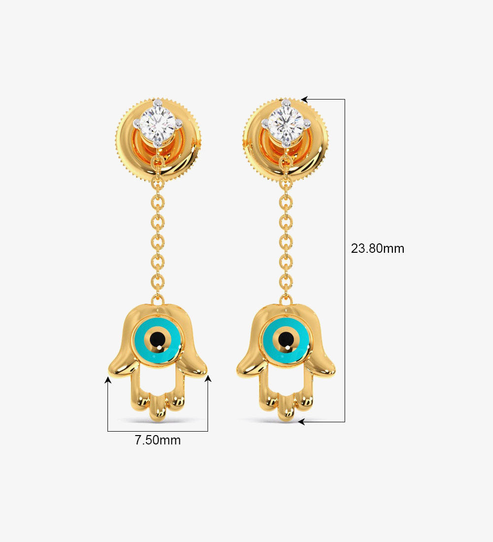 Earrings - Hamsa Evil Diamond Dangling Eye Earrings -