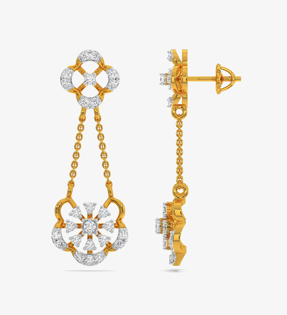 Diamond - Diamond Yellow Gold 22kt Dangle Earring -