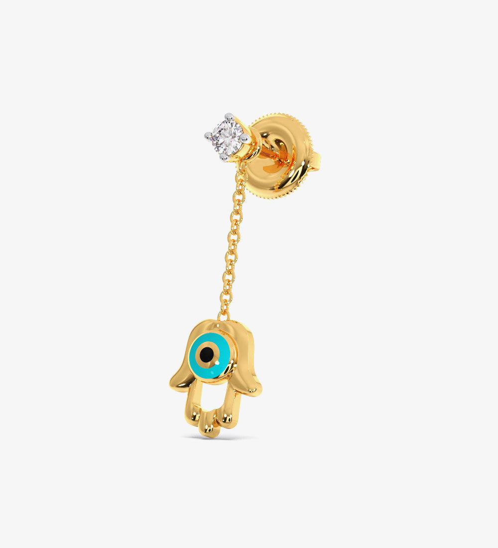 Earrings - Hamsa Evil Diamond Dangling Eye Earrings -