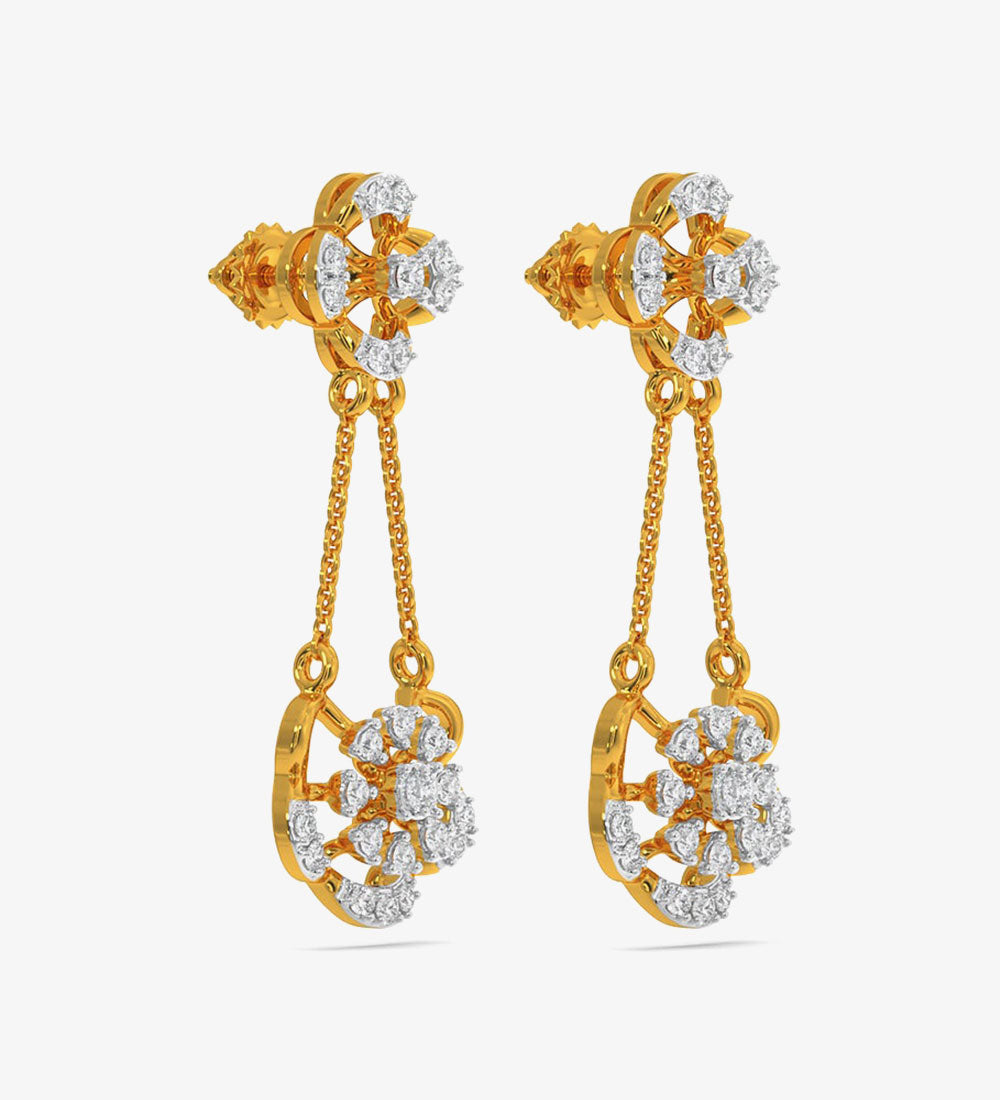 Diamond - Diamond Yellow Gold 22kt Dangle Earring -