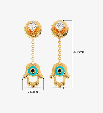 Earrings - Hamsa Evil Diamond Dangling Eye Earrings -