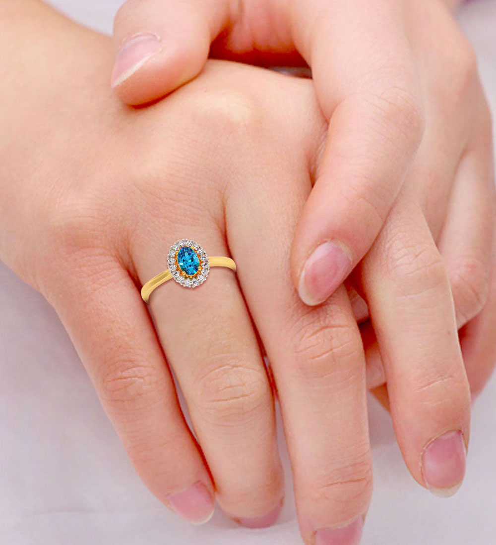 Rings - Blue Topaz Diamond Engagement Wedding Ring -