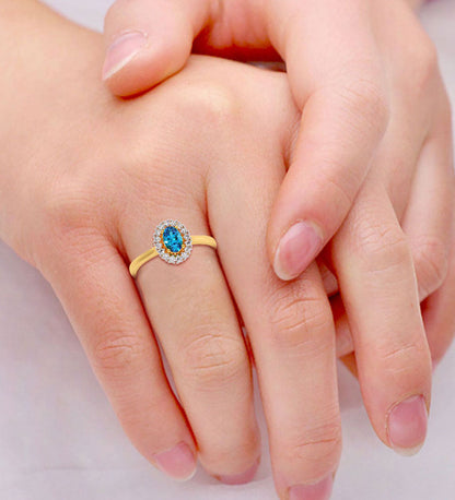 Rings - Blue Topaz Diamond Engagement Wedding Ring -